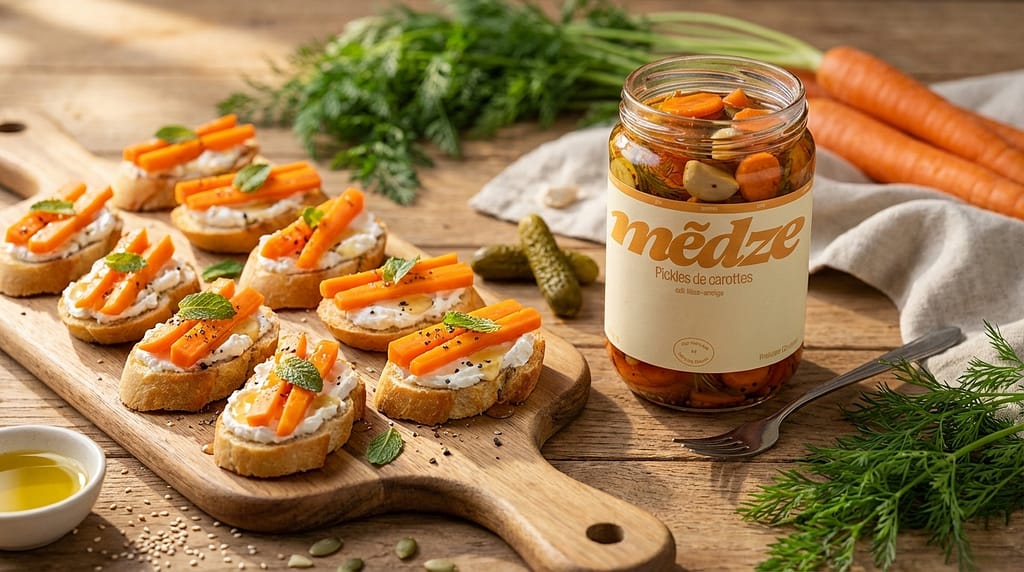 tartines apéro pickles plateau service invités déco herbes